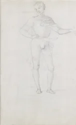 Verso: Een studie voor een figuur in een aanbidding van de wijzen